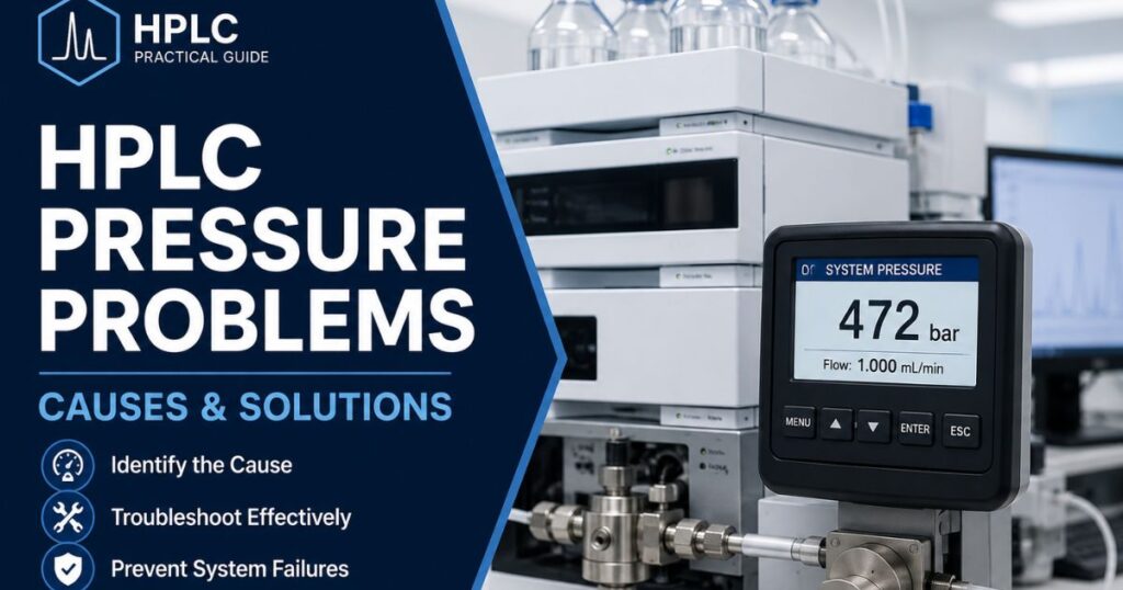 HPLC pressure problems with system pressure display, HPLC instrument, and troubleshooting guidance